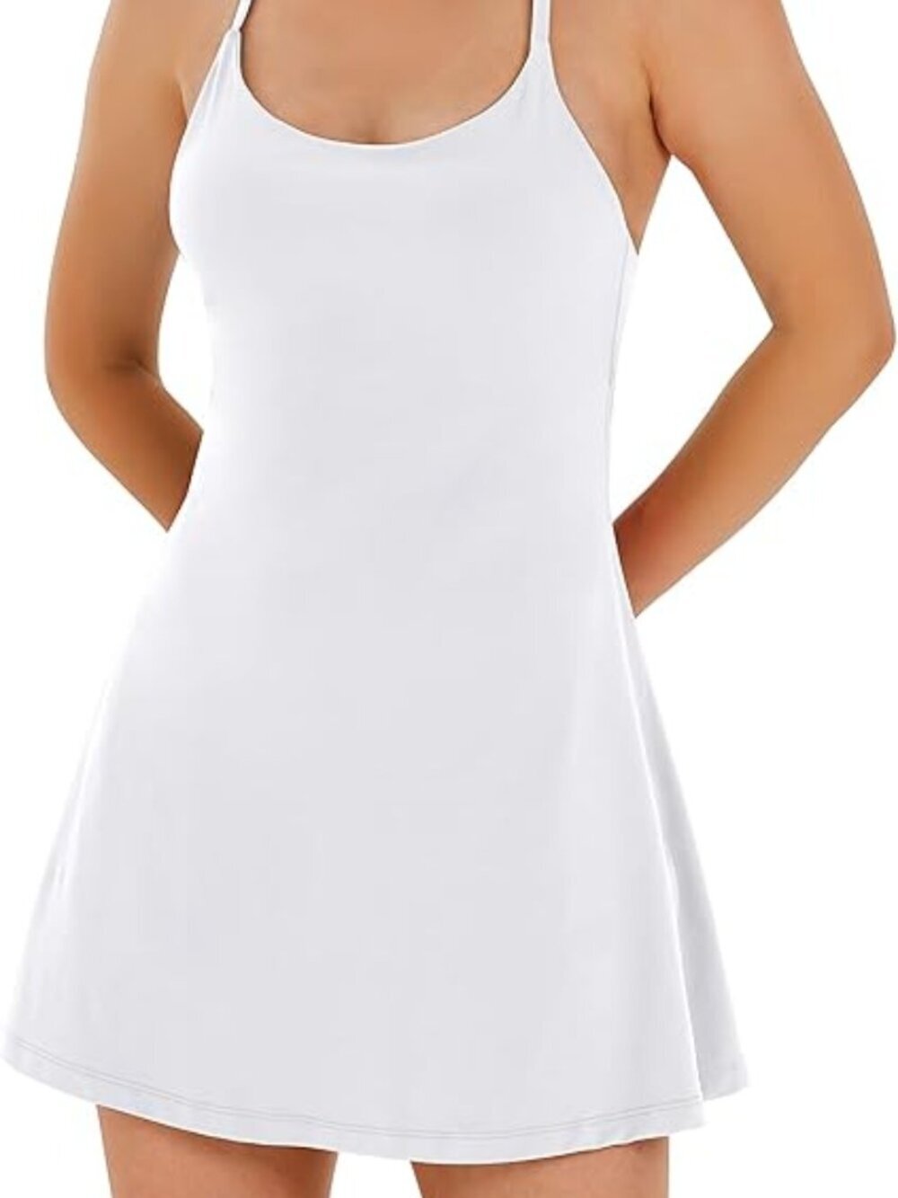 Women's White Tennis Dress, Pickleball Dress with Build-in Bra, Shorts, Pockets